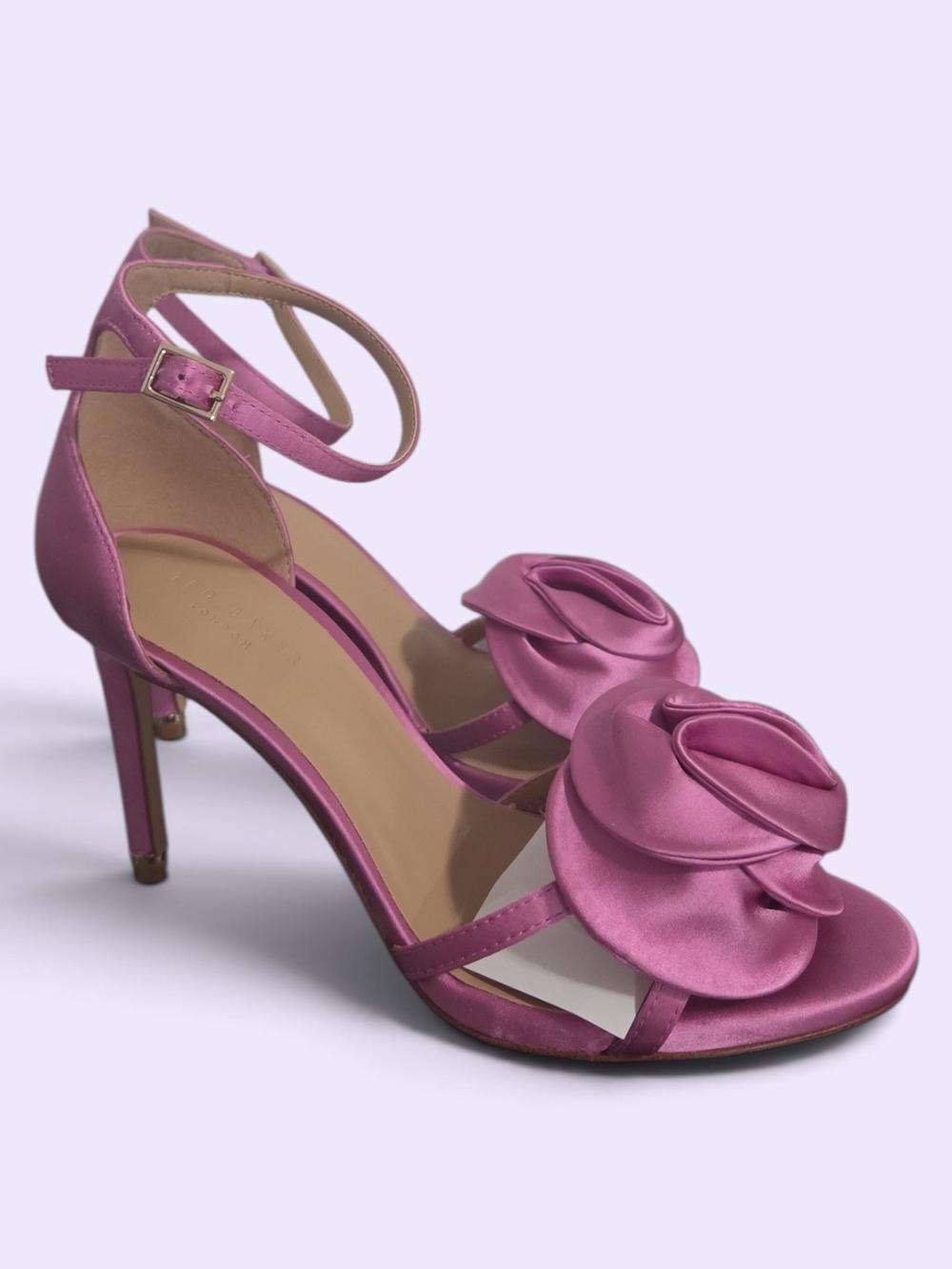 7.5 Ted Baker Rose Pink Satin Ankle-Strap Heels NWT